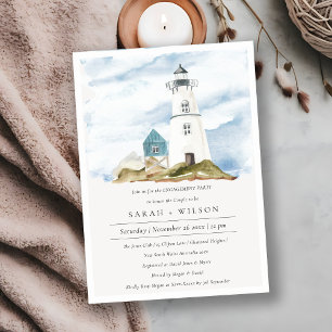Carte De Remerciements Dusky Aqua Lighthouse Mountains Fiançailles Invita