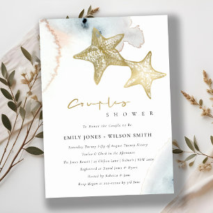 CARTE DE REMERCIEMENTS DUSKY BLUE BEACH STARFISH COUPLES DOUCHE INVITATIO