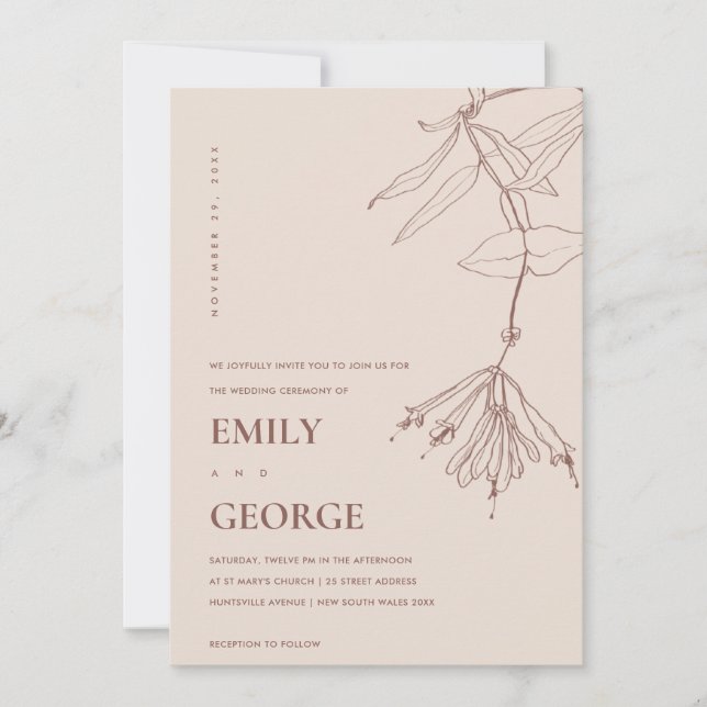 CARTE DE REMERCIEMENTS DUSKY BLUSH LINE DESIGN FLORAL MARIAGE INVITE (Devant)