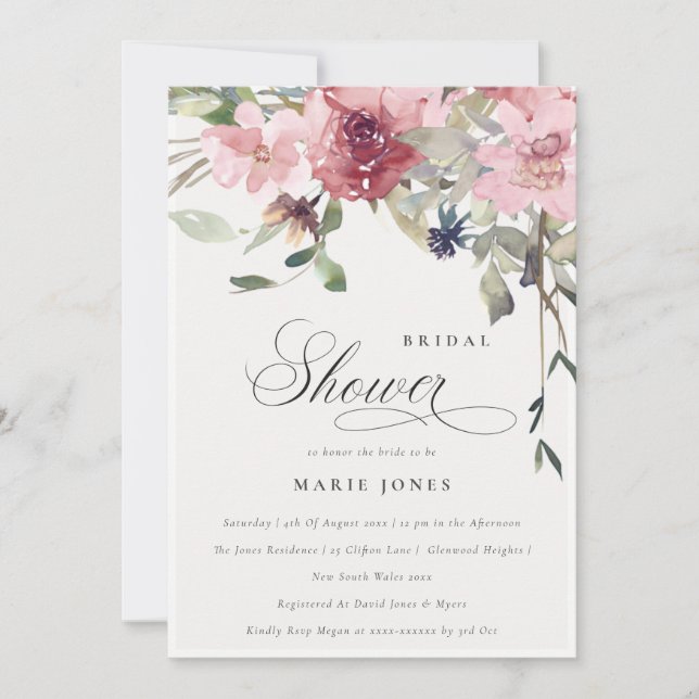 Carte De Remerciements Dusky Blush Rose Floral Fête des mariées Invitatio (Devant)