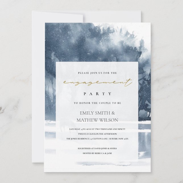 CARTE DE REMERCIEMENTS DUSKY INK BLUE FOREST LAKE PINE FIANÇAILLES (Devant)