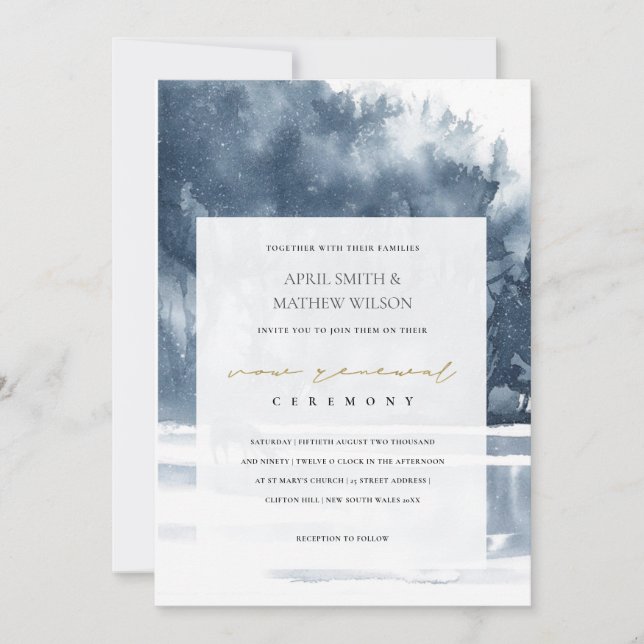 CARTE DE REMERCIEMENTS DUSKY INK BLUE FOREST LAKE PINE VOW RENOUVELLEMENT (Devant)
