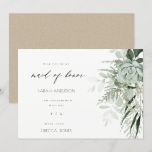 Carte De Remerciements Dusky Leafy Fern Succulent Maid of Honor Invitatio