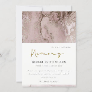 CARTE DE REMERCIEMENTS DUSKY ROSE GOLD PINK AGATE SYMPATHIE MÉMORIAL MERC