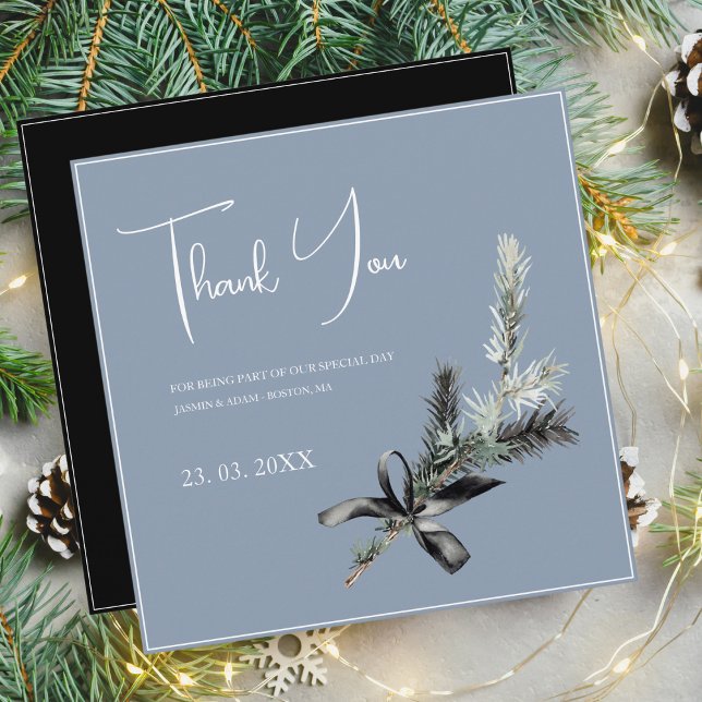 Carte De Remerciements Dusty bleu et noir Mariage de brindilles de Noël (Créateur téléchargé)