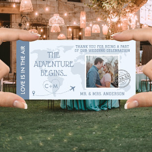 Carte De Remerciements Dusty Blue Boarding Pass Destination Mariage