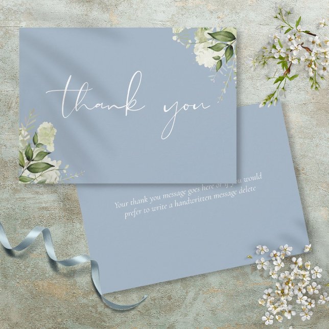 Carte De Remerciements Dusty Blue Botanical Greenery Élégant Script (Dusty Blue Botanical Greenery Elegant Script Thank You Card)