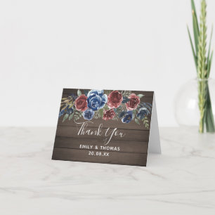 Carte De Remerciements Dusty Blue Bourgogne Rustique Bois Aquarelle Flora