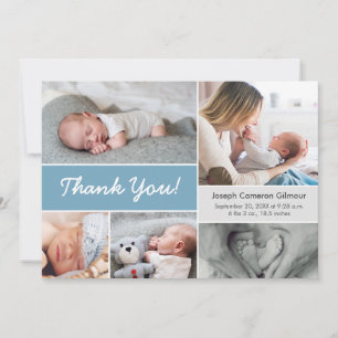 Carte De Remerciements Dusty blue Custom Photo Collage Bébé Garçon Naissa
