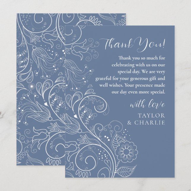 Carte De Remerciements Dusty Blue élégant Mariage floral (Devant / Derrière)