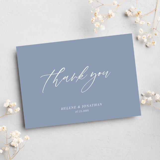 Carte De Remerciements Dusty Blue Elegant Minimal Mariage moderne (Dusty Blue Elegant Minimal Modern Wedding Thank You Card)
