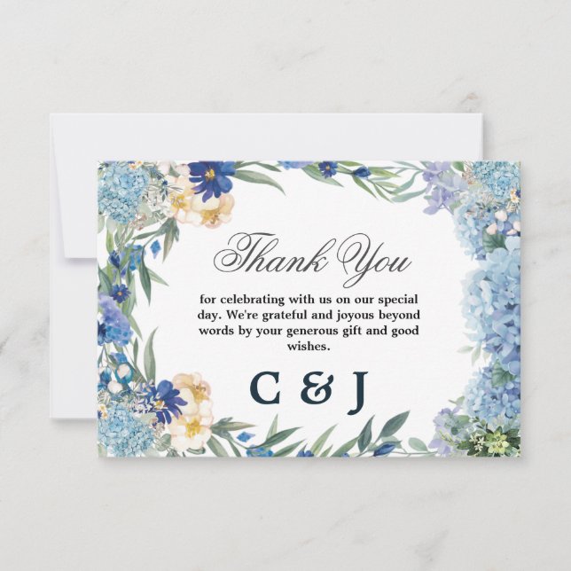Carte De Remerciements Dusty Blue Floral Wreath Mariage de verdure (Devant)