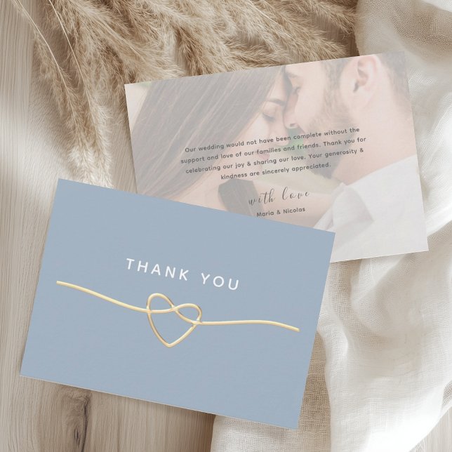 Carte De Remerciements Dusty Blue Gold Photo Wedding Thank You Card (Créateur téléchargé)