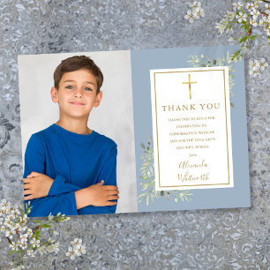 Carte De Remerciements Dusty Blue Green Floral Photo Confirmation