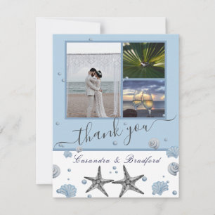 Carte De Remerciements Dusty Blue Grey Starfish Shells 3 photo collage