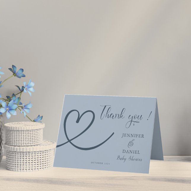 Carte De Remerciements Dusty Blue Minimalist Heart Baby shower (Créateur téléchargé)