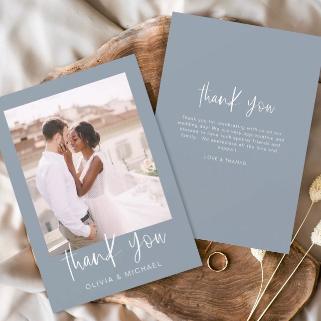 Carte De Remerciements Dusty Blue Minimalist Mariage photo (Créateur téléchargé)