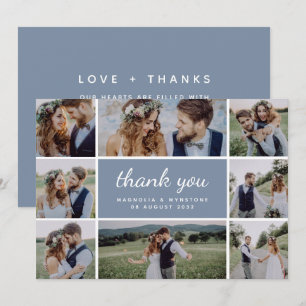 Carte De Remerciements Dusty Blue Modern Photo Collage Mariage