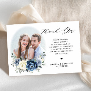 Carte De Remerciements Dusty Blue Navy Champagne Ivory Floral Mariage