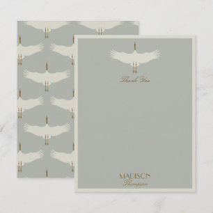Carte De Remerciements Dusty Blue Neutral Birds Swans Art Déco Monogramme