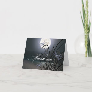 Carte De Remerciements Dusty Blue Pleine lune dragonfly Pond