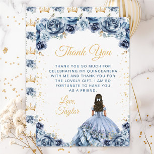 Carte De Remerciements Dusty Blue Princess Floral Quinceañera