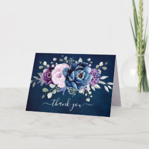 Carte De Remerciements Dusty Blue Purple Navy Lilac Blooms Fête des marié