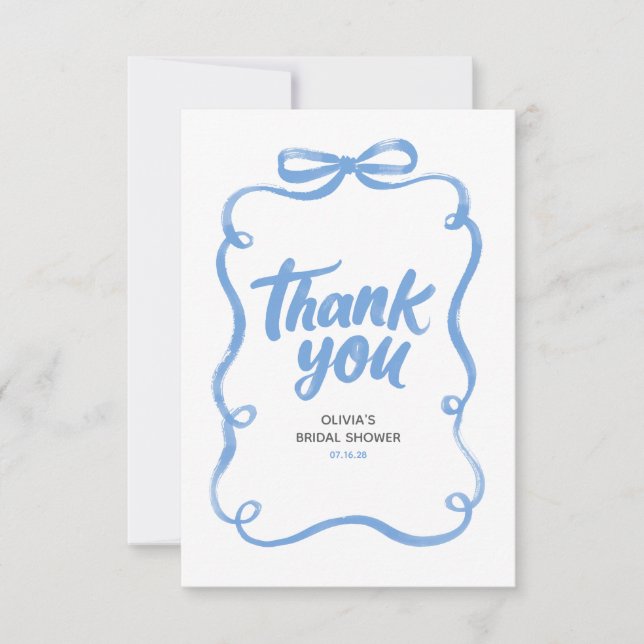 Carte De Remerciements Dusty Blue Ribbon Bow Whimsical Bridal Shower (Devant)