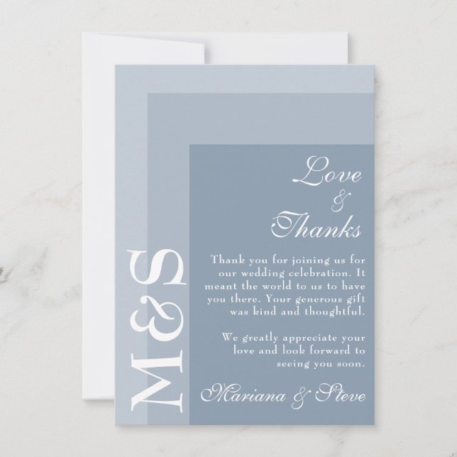 Carte De Remerciements Dusty Blue Simple Moderne Mariage de script chic (Devant)