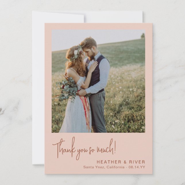 Carte De Remerciements Dusty Blush Romantic Personnalisé Photo Mariage (Devant)