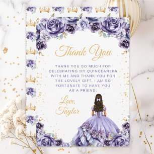Carte De Remerciements Dusty Purple Princess Fleur Quinceañera