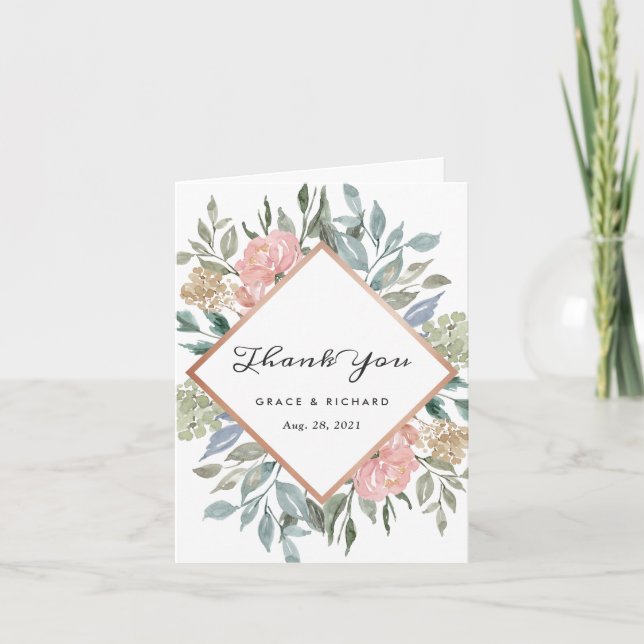 Carte De Remerciements Dusty rose bleu vert rustique Mariage floral sauva (Devant)