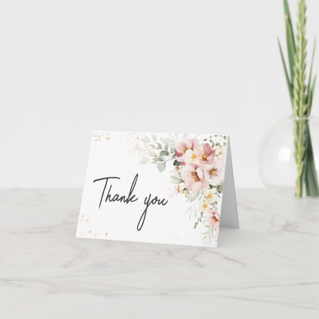 Carte De Remerciements Dusty rose Floral Baby shower de verdure (Devant)