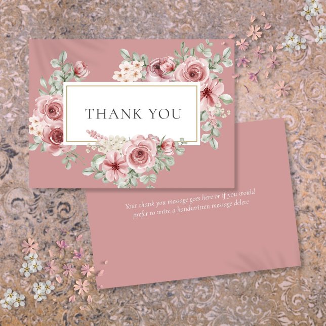 Carte De Remerciements Dusty Rose Floral Gold Géométrique (Dusty Rose Floral Gold Geometric Thank You Card)