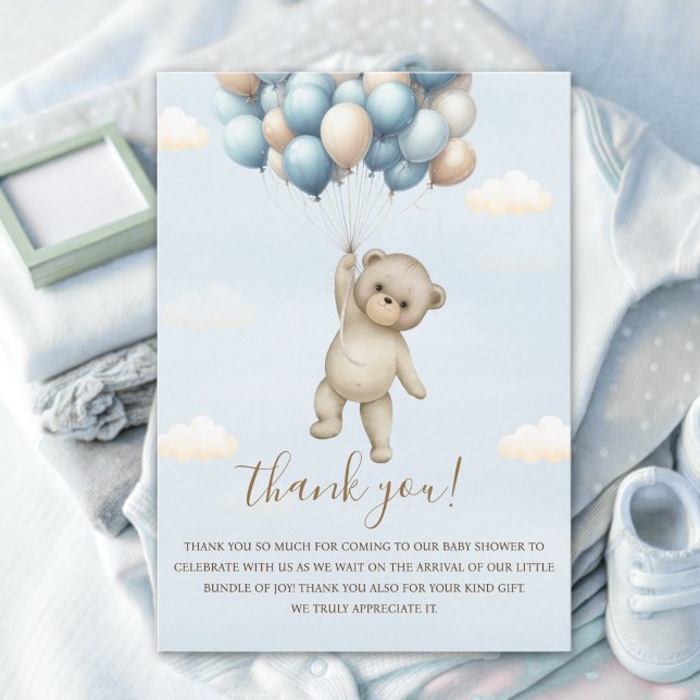 Carte De Remerciements Eagerly Awaiting Baby Boy Bear Shower (Créateur téléchargé)