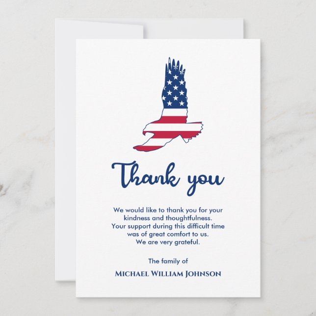 Carte De Remerciements Eagle American Flag Army (Devant)