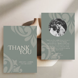 Carte De Remerciements Earthy Olive Classy Elegant Damask Photo Mariage
