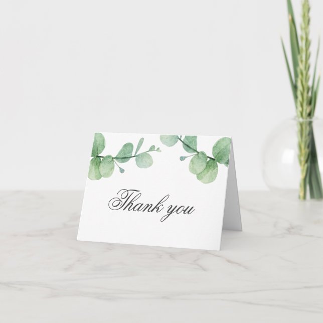 Carte De Remerciements Eau-couleur eucalyptus. Anniversaire verdoyant du  (Devant)
