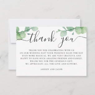 Carte De Remerciements Eau-couleur eucalyptus. Mariage de script élégant