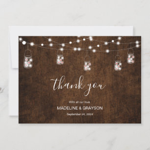 Carte De Remerciements Éclairage à cordes jarres Mason Mariage en bois ru