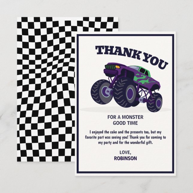Carte De Remerciements Écrasement Crash - Anniversaire du camion monstre  (Devant / Derrière)