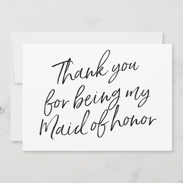 Carte De Remerciements Écriture Chic "Merci d'être ma demoiselle d'honneu (Devant)