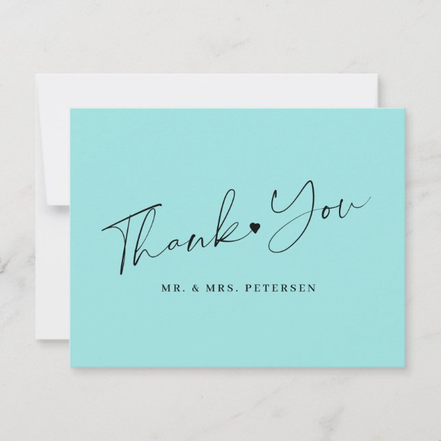 Carte De Remerciements Ecriture élégante mariage bleu verre de mer (Devant)