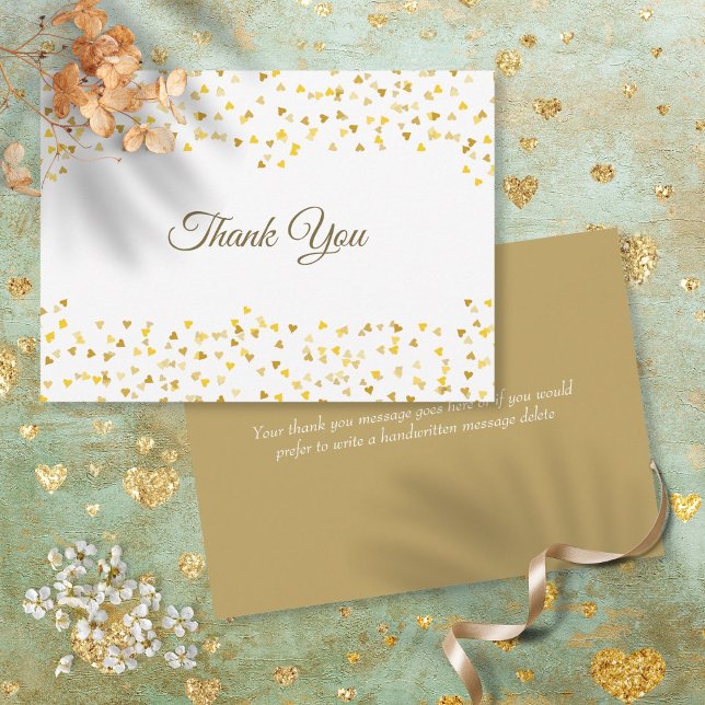 Carte De Remerciements Écriture Élégante Remerciements Or Cœurs Confettis (Créateur téléchargé)