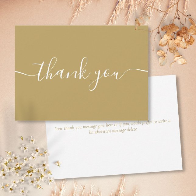 Carte De Remerciements Écriture élégante simple moderne chic (Gold Chic Simple Modern Elegant Script Thank You Card)