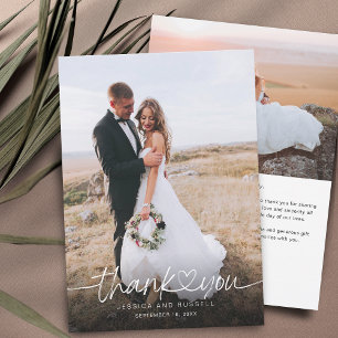 Carte De Remerciements Écriture manuscrite avec photos de cœur Mariage