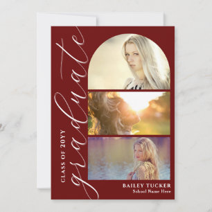 Carte De Remerciements Écriture moderne 4-Photo Arche rouge foncé Graduat