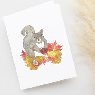Carte De Remerciements Écureuil mignon avec Pecan Pie Aquarelle blanche