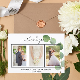Carte De Remerciements Eeucalyptus mariage vert script photo élégant