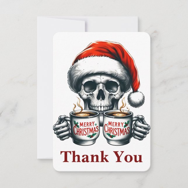 Carte De Remerciements Éffrayant Halloween Sipping Café Noël Père Noël Pe (Devant)